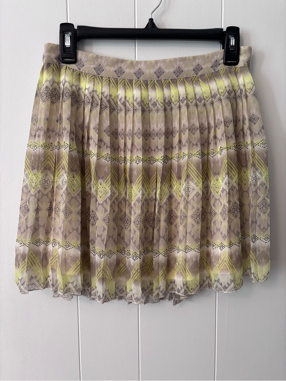 American Eagle Outfitters Pleated Geo-Print Mini Skirt in Tan/Neon Yellow 2013